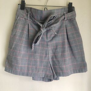 Forever 21 Paper Bag High-Waist Plaid Shorts